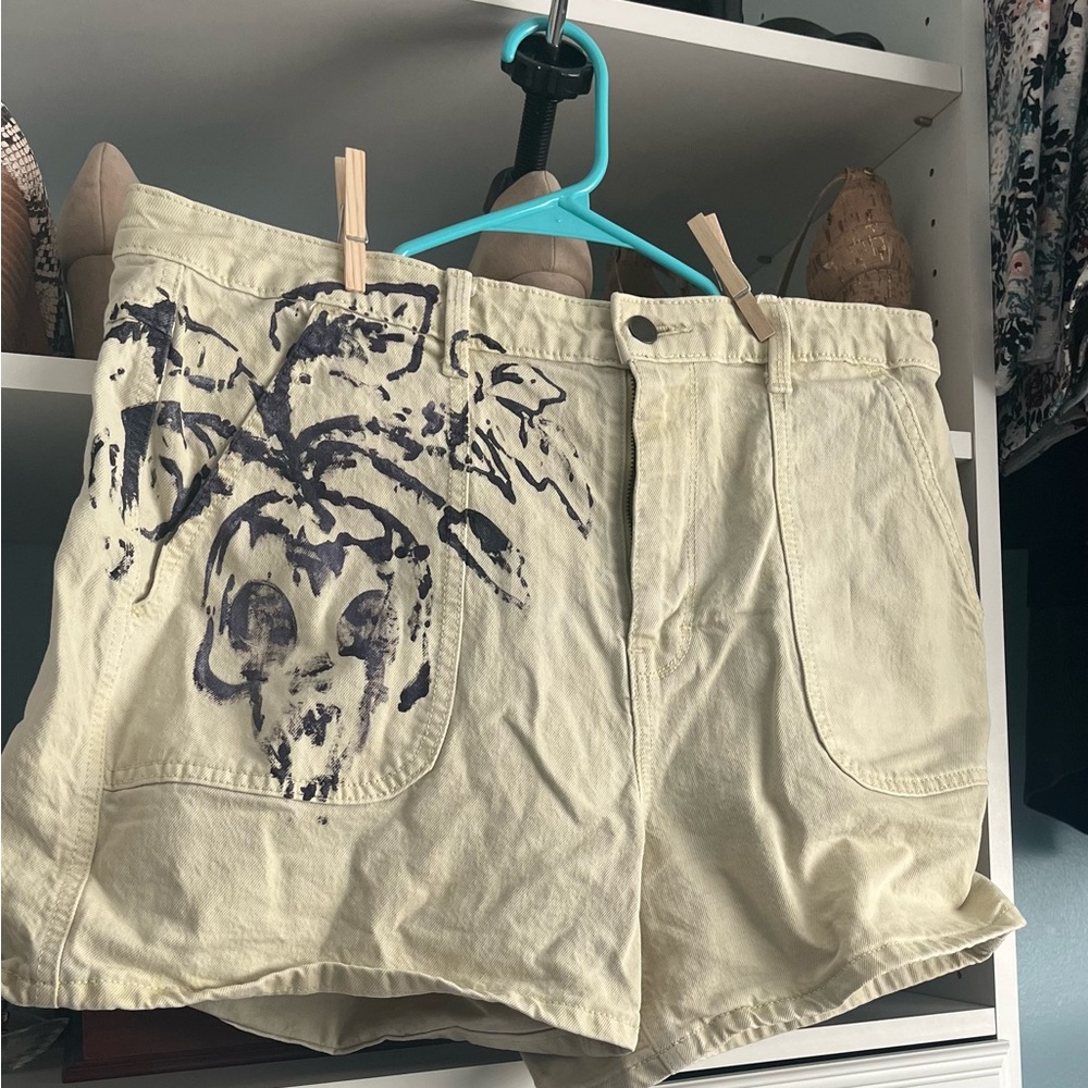 Unique yellow hand printed shorts with BIG POCKETS